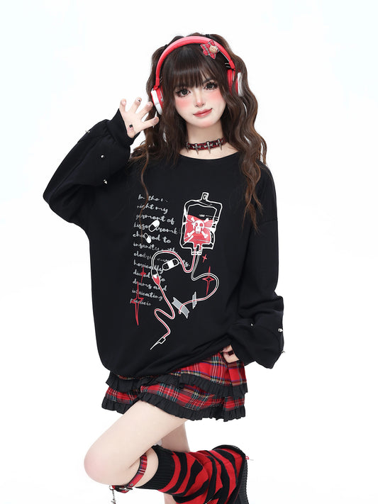 [4.11 limited time 95% off] original dark two-dimensional wind subculture round neck gothic loose long-sleeved sweatshirt women