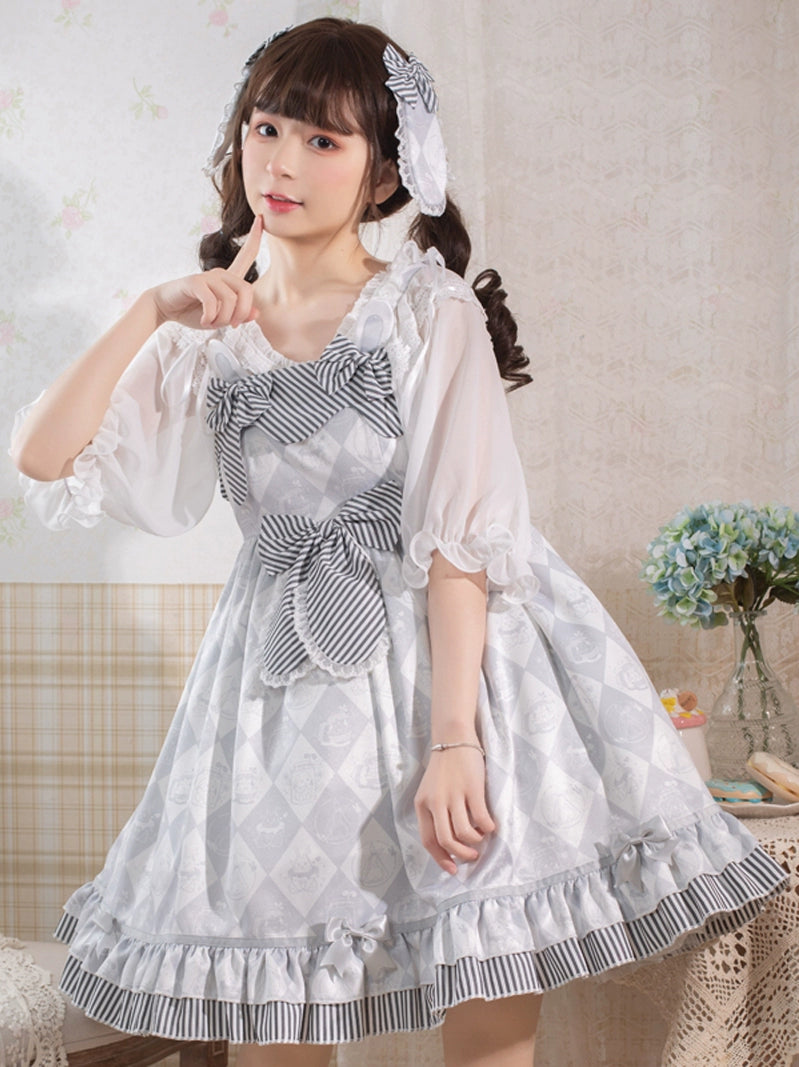 Alice Bunny Original Genuine Lolita Gray Fresh Sweet JSK Skirt Lolita Dress Summer