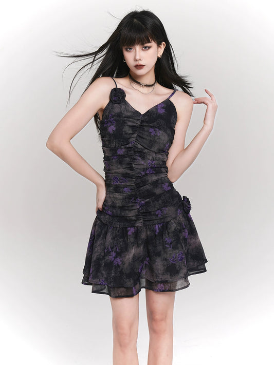 Ghost Girl Black Floral Slip Dress Female Niche Sweet and Spicy Style Wear Hot Girl Birthday Dress Sense of Luxury