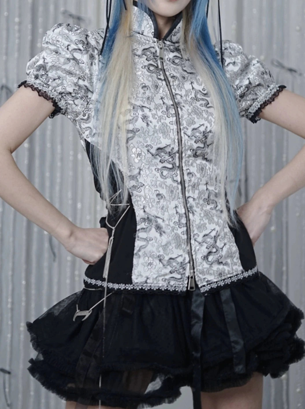 Silver Dragon Gothic Puff Sleeve Top