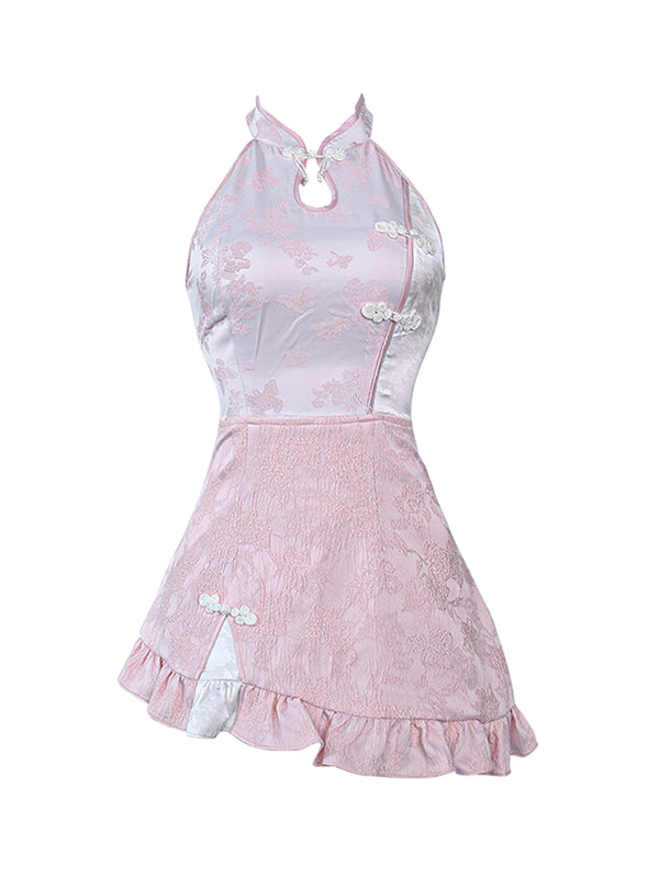 Sweet Girl China Jacquard Asymmetrical Dress + Ribbon Cardigan