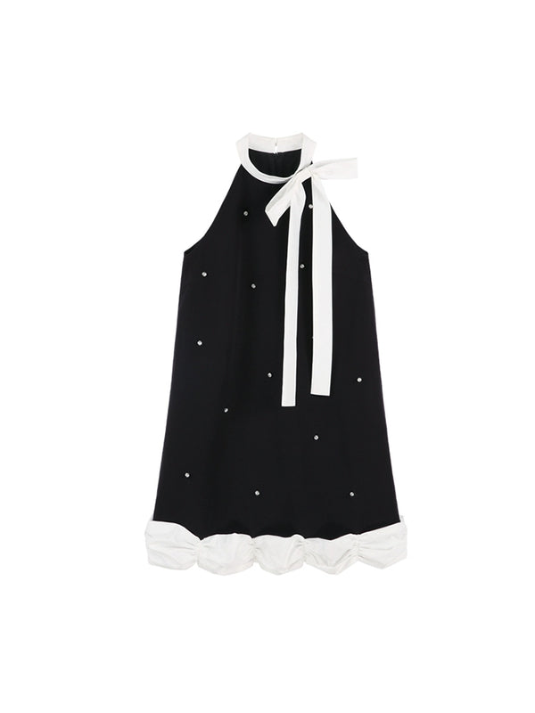 リボンネックラメノースリーブワンピース