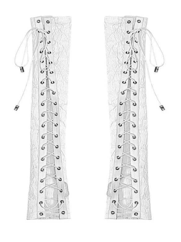 White gothic lace-up leg warmers