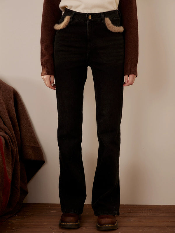 Fur Pocket Bootcut Jeans