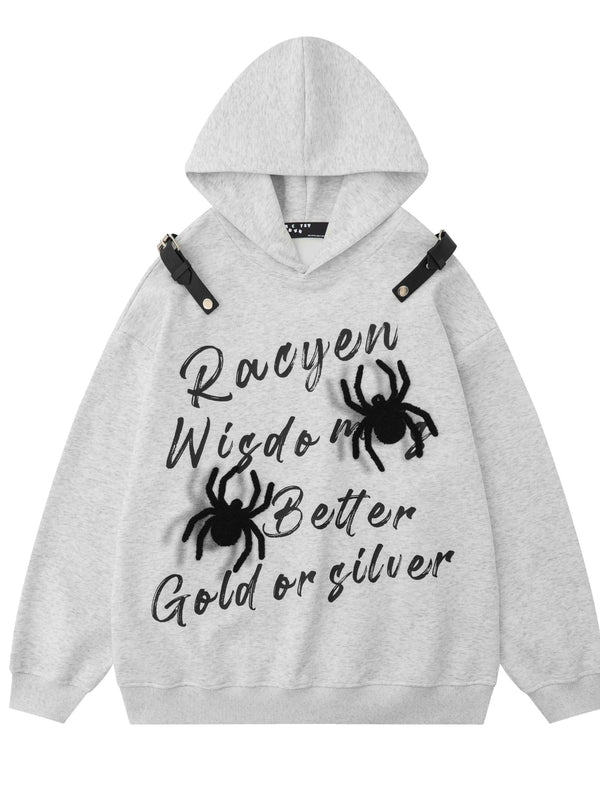 Letter Print Dark Student Spider Hooded Letter Hoodie