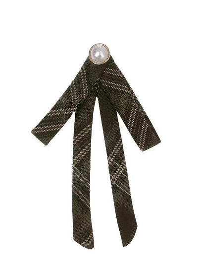 Retro Brown Check Volume Sleeveless Layered Dress + Pearl Ribbon Accessory + Classic Belt Coat [Reserved Item