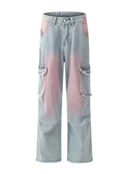 Gradient Spray Color Wide Leg Jeans