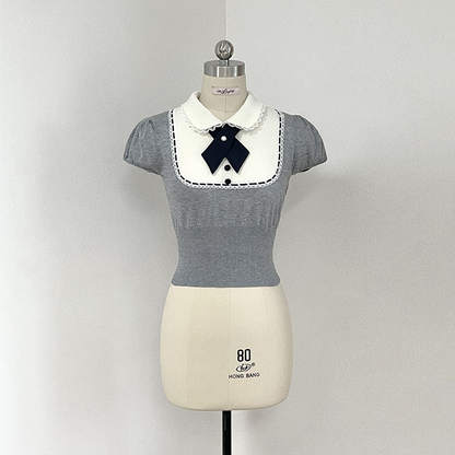 Sweetheart School Girl Knit Top + Short Skirt