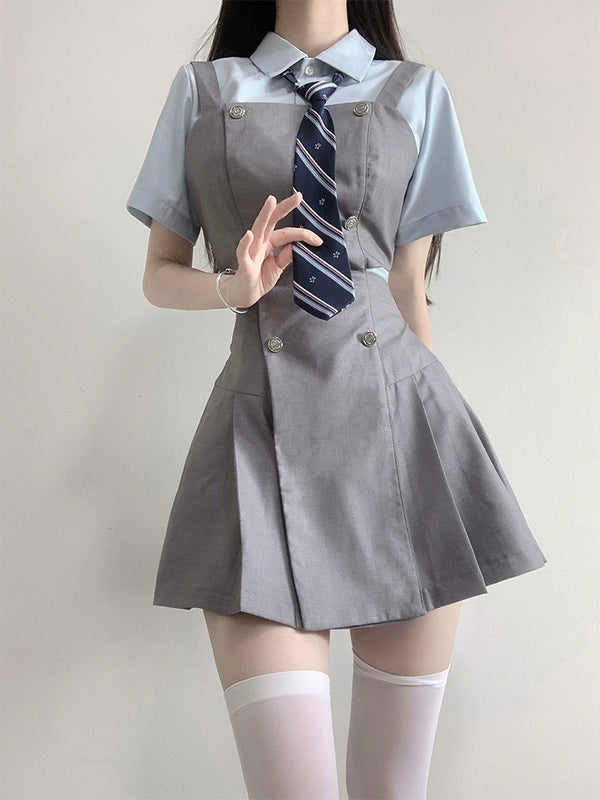 Waist Design Slit Suspender College Skirt