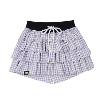 Playful Purple Check Puffy Skirt