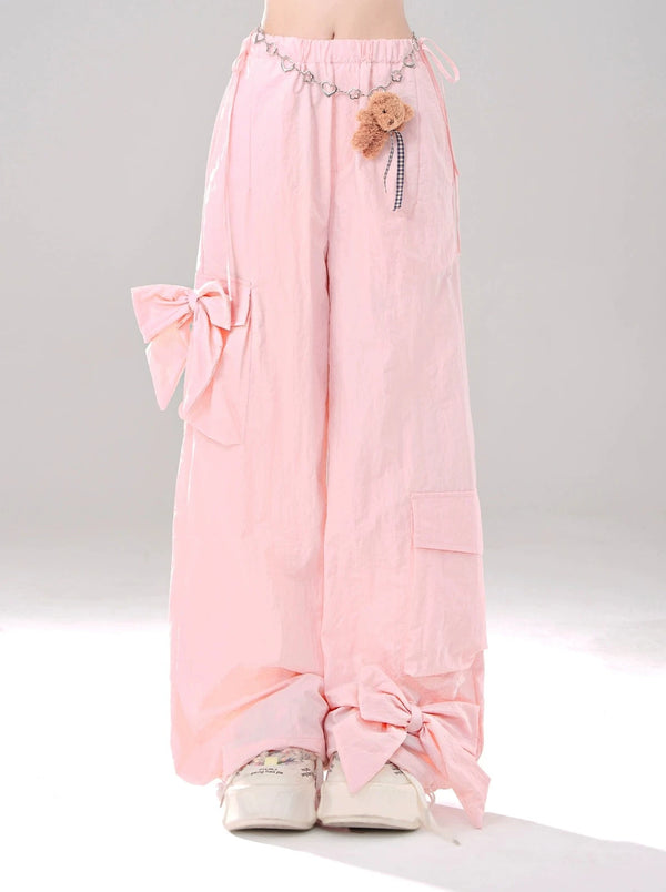 サイドリボンパステルワイドルーズパンツ