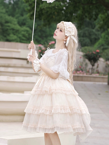Star Veil Love Song Lolita Dress Original Design JSK Elegant Puffy Skirt Apricot Lolita dress dress