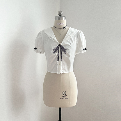 Navy color college shirt+short skirt