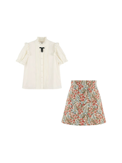 Little Ribbon Summer Girly Top + Flower Skirt