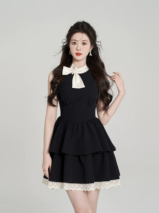 French Rich Daughter Black Dress Women's Summer 2024 New Waist Small Fragrance A-Line Princess Skirt