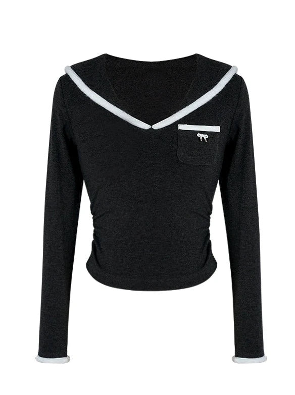 Crew Neck Sailor Top + Pleated Pants Skirt