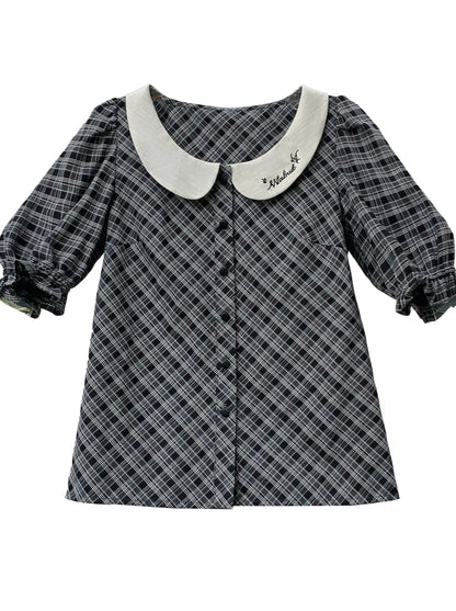 [Reservations] Chic Retro Check Suspender Dress + Shirt + Badge