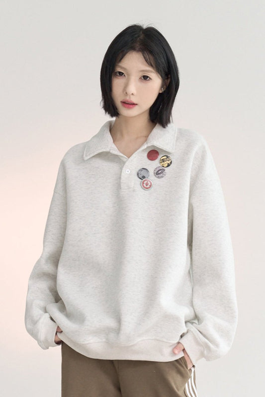 Detachable Brooch Polo Sweatshirt