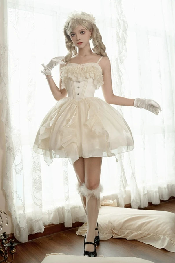 Claw Waist Soft Fishbone Summer Lolita Suspender Dress + Short Inner Tops