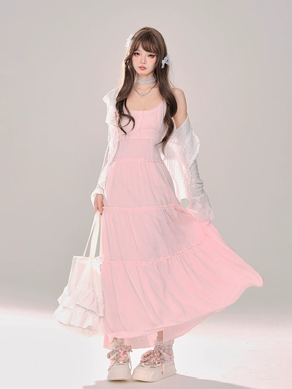 Moonlight Sheer Summer Knit Cardigan + Suspender Dress