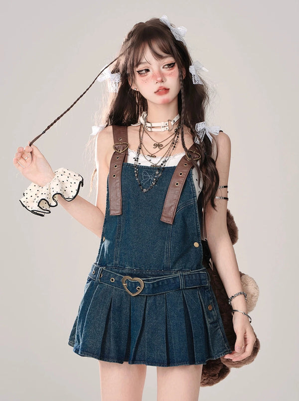 Half Summer Blue Denim Suspender Dress