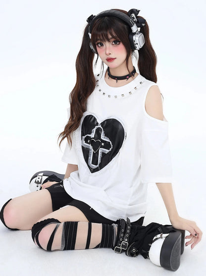 Rivet ouvert Shelder Love Lace Dark Loose T-shirt