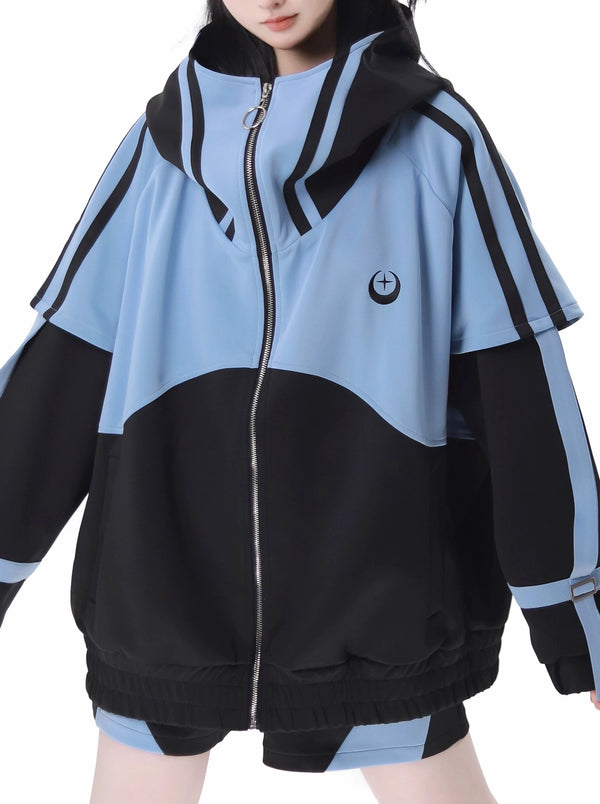 Sporty subculture dark jacket + shorts + long pants + headband + leg warmers