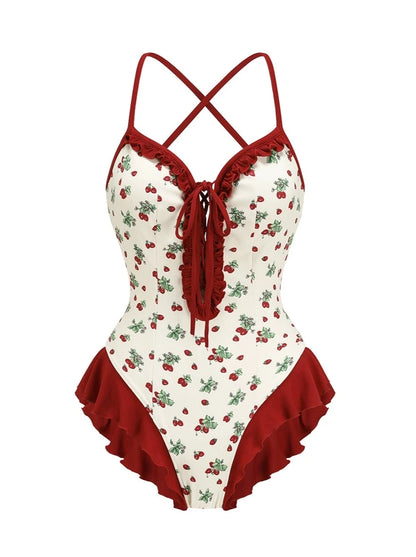 Retro Red One-Piece Swimsuit + 3-Piece Set-Up Swimsuit