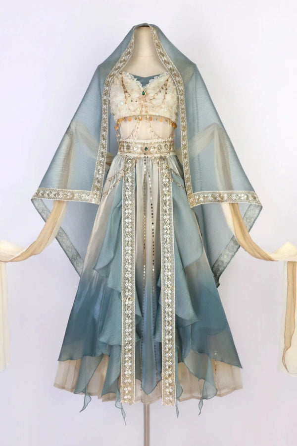 アラビアンナイトチャイナエキゾチックトップススカートベールセット