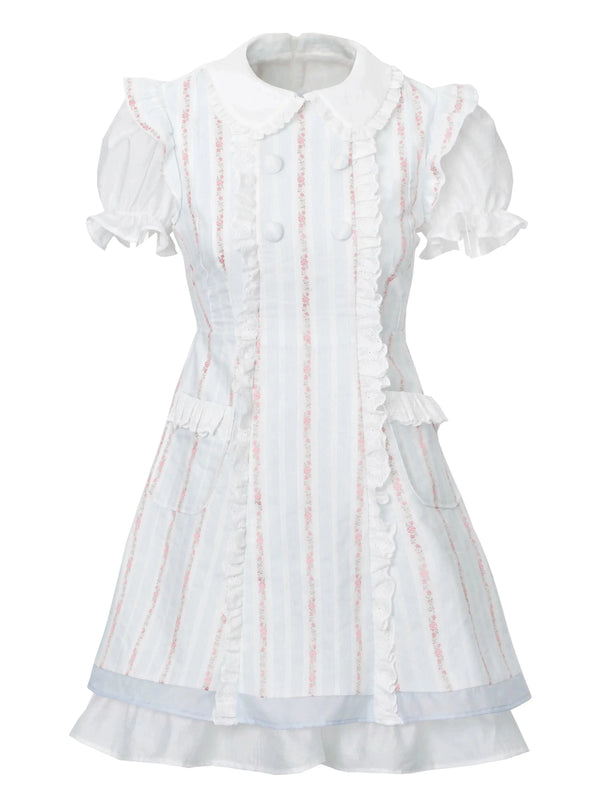 Striped camisole top + puff sleeve dress + wide pants + scarf