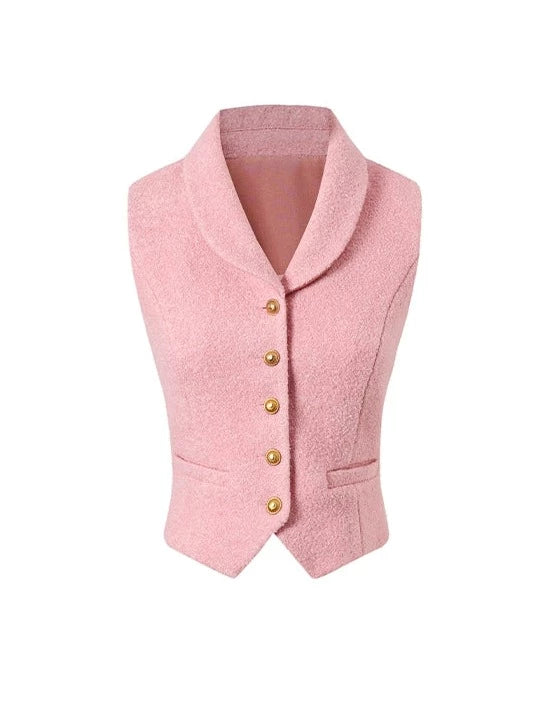 Argyle check short jacket + high waist skirt + best [Reservation product]