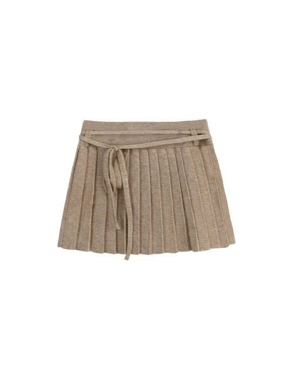 Slim fit short zipper sweater cardigan + pleated skirt