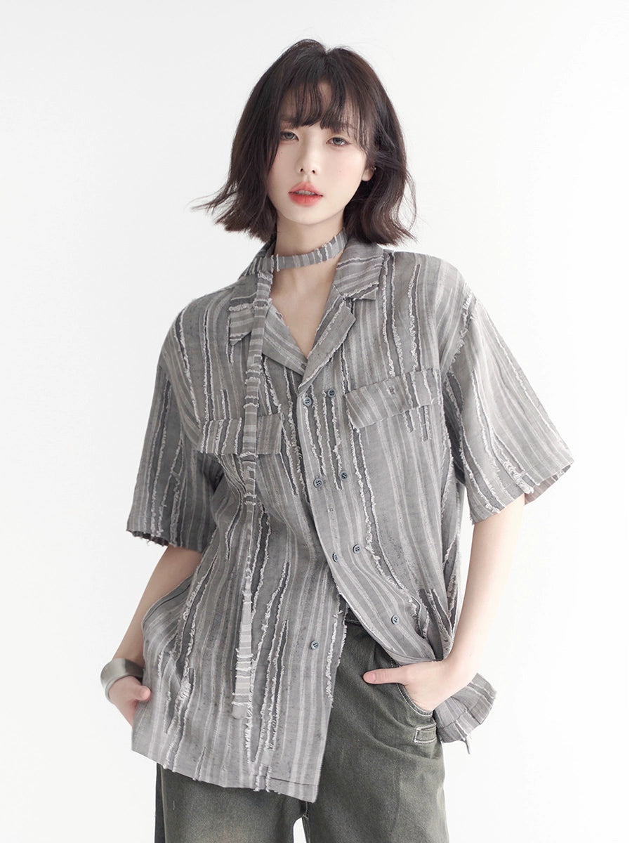 Open collar neck strap design damaged loose shirt