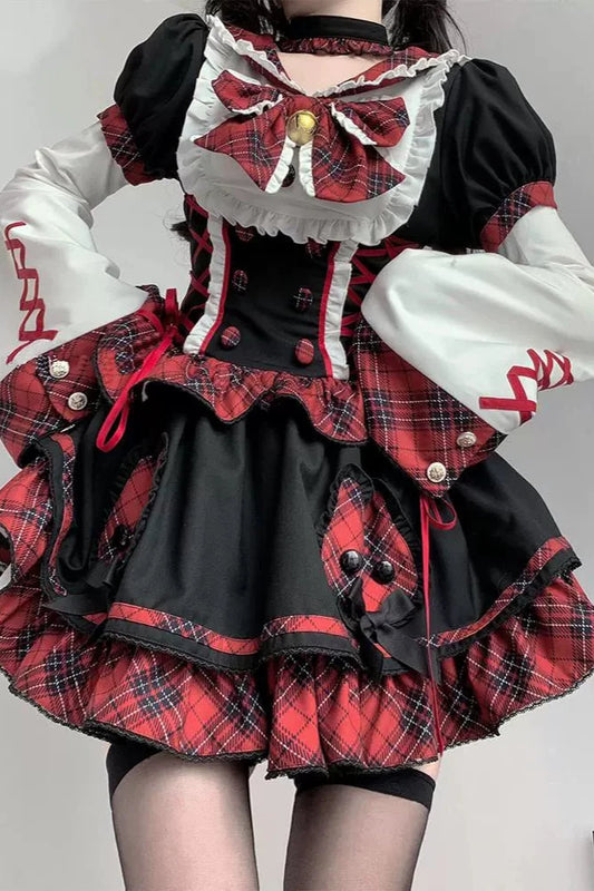 [Reservation product] Lace-Up Checkered Idol Lolita Dress