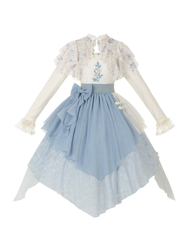 Chinese Faux Two-Piece Irregular Embroidery Dress