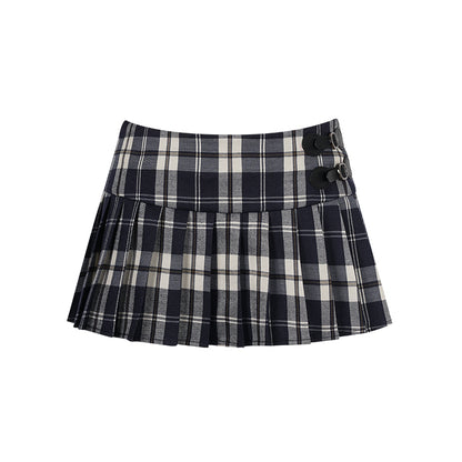 Niche Bell Collar Knit Top + Check Skirt