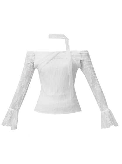 Fragileheart Fragile Shop Moonlight Lovers White Lace Knit One-Shoulder Top Set