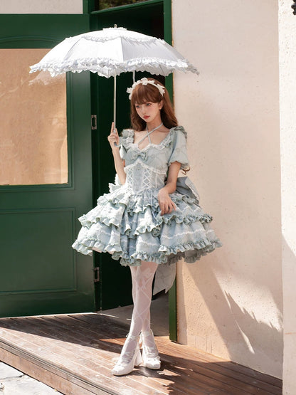 Puff Rose Princess Ribbon Tail Lolita Dress