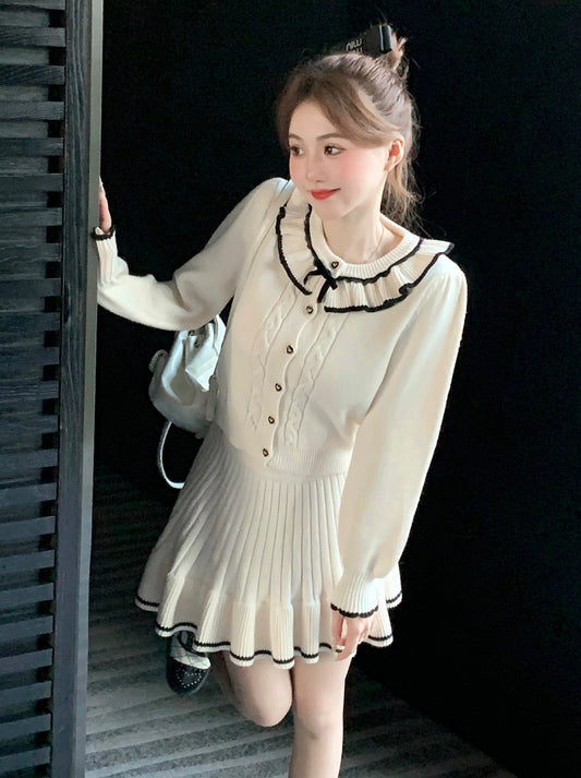 French Fragrance Flyl Knit Cardigan + Skirt Suit
