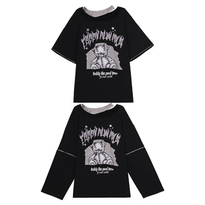 Bear Print Detachable Long Sleeve T-Shirt