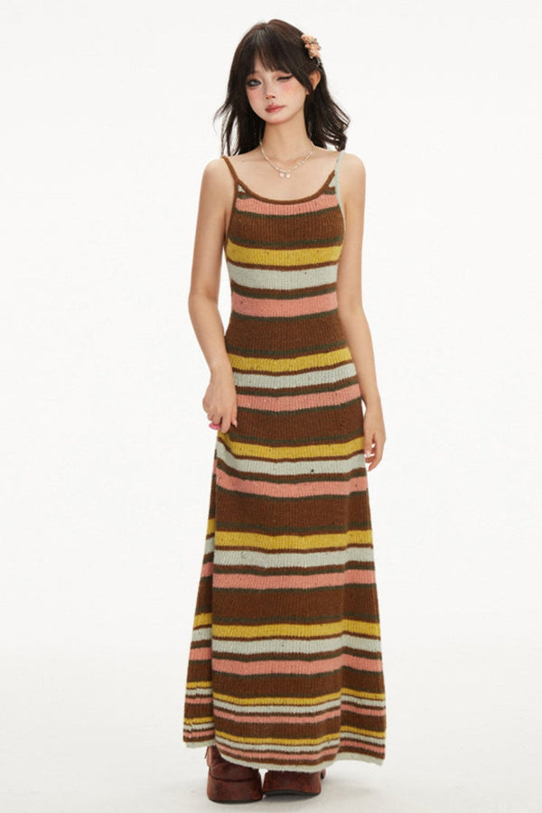 Contrast Stripe knit long slip dress