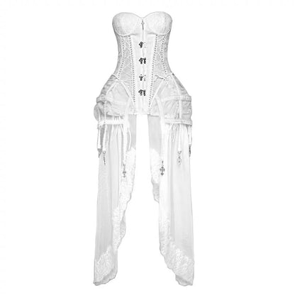 Sleeping Alice White Gothic Dark Fishbone Straps Corset Bustier [Réservé].