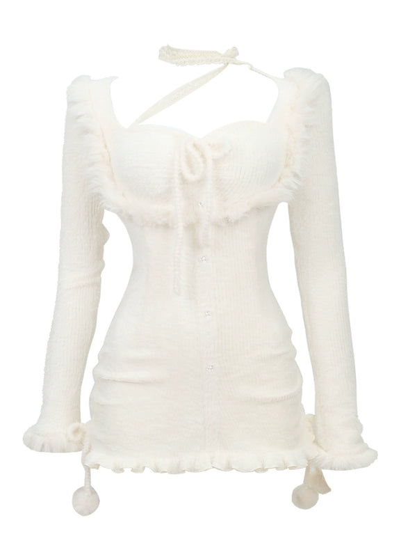 スノーミルククロスネックミニワンピース