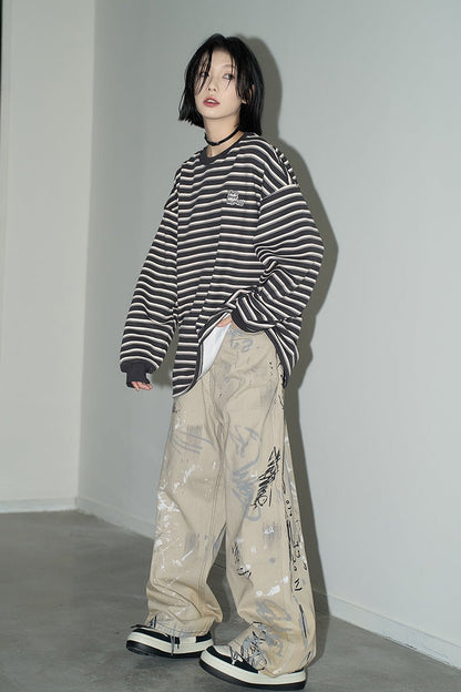 Loose Graffiti Light Color Straight Pants