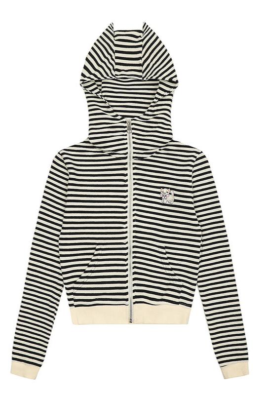 キャットイヤーフーディーストライプスウェット