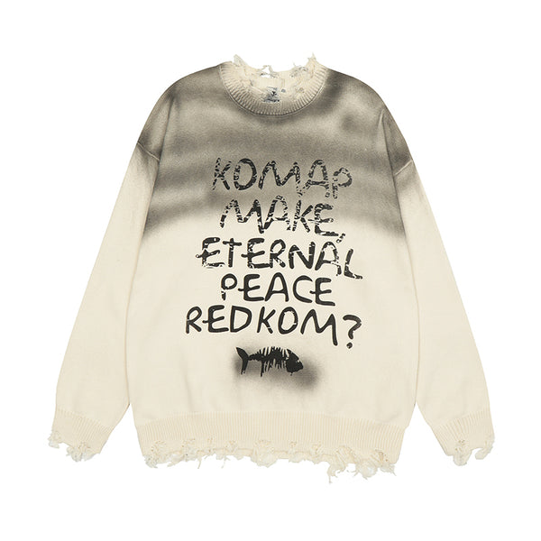 ディストラクションデザインモノグラムニットセーター