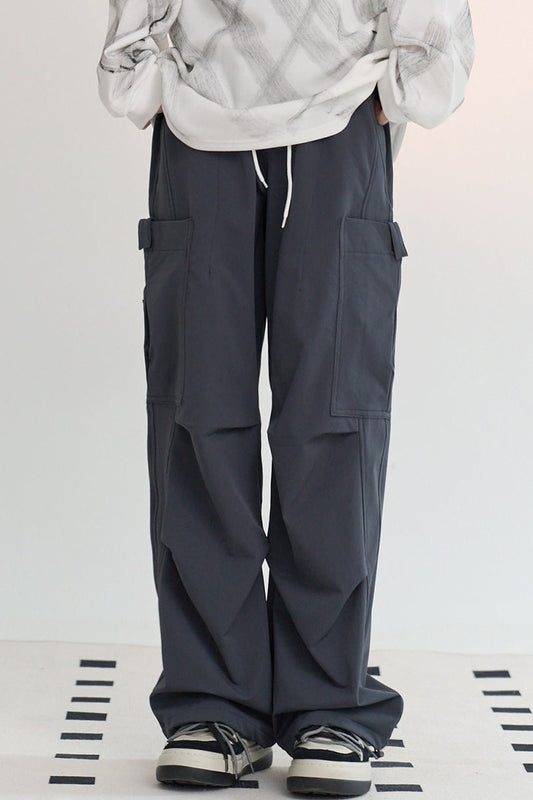 Knee Pleated Straight Leg Cargo Pants