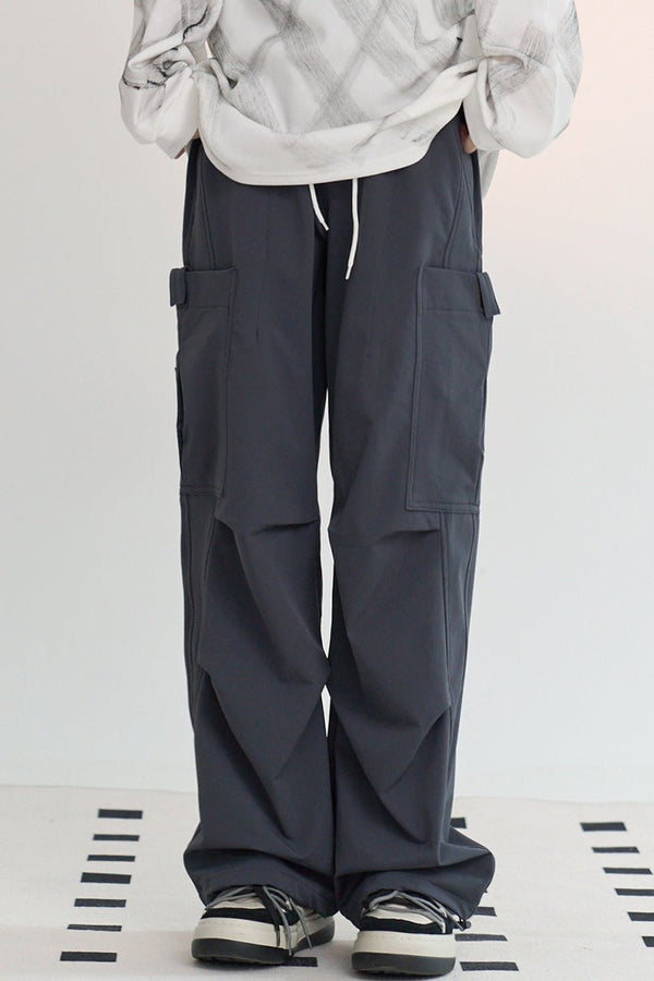 Knee Pleated Straight Leg Cargo Pants