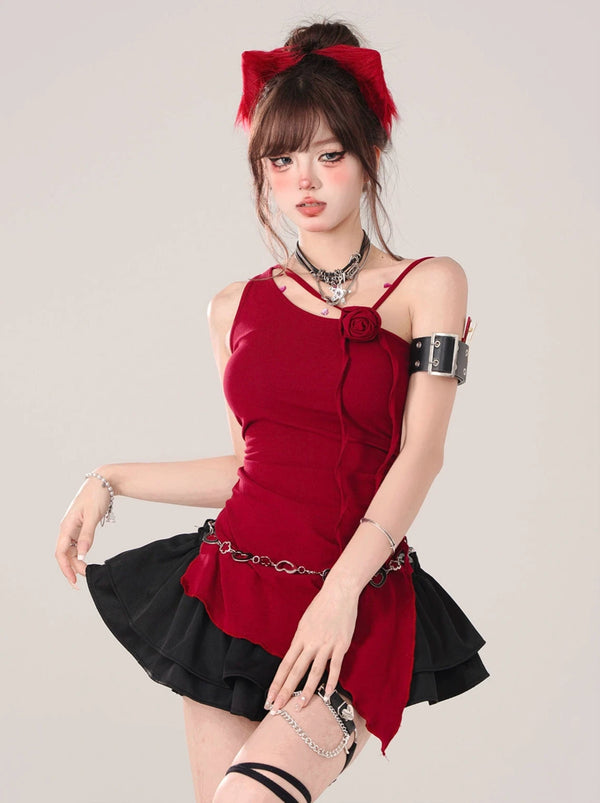 Rose One Shoulder Beauty Slim Strap Top