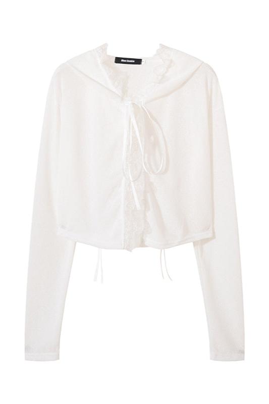 レースステッチフードカーディガンジャケットセットアップ